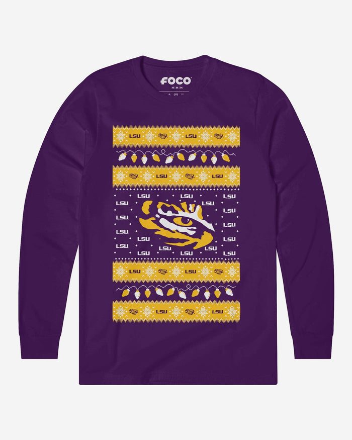 LSU Tigers Holiday Lights Sweater Long Sleeve T-Shirt FOCO S - FOCO.com