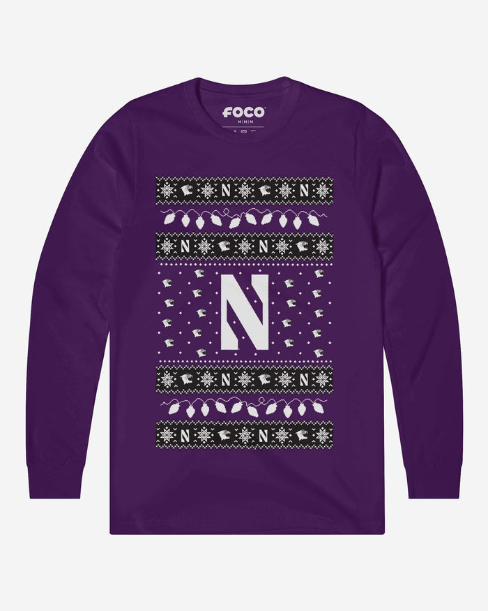 Northwestern Wildcats Holiday Lights Sweater Long Sleeve T-Shirt FOCO S - FOCO.com