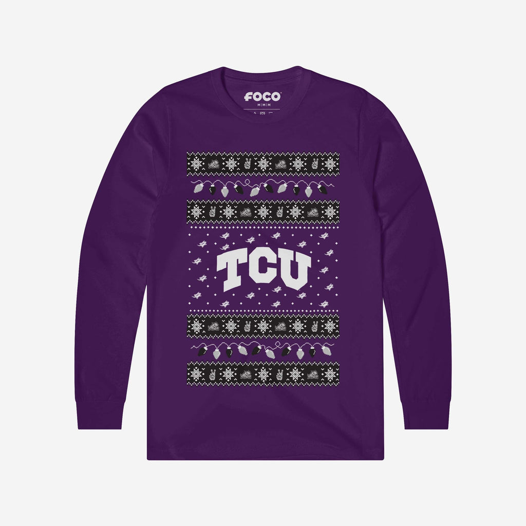 TCU Horned Frogs Holiday Lights Sweater Long Sleeve T-Shirt FOCO S - FOCO.com