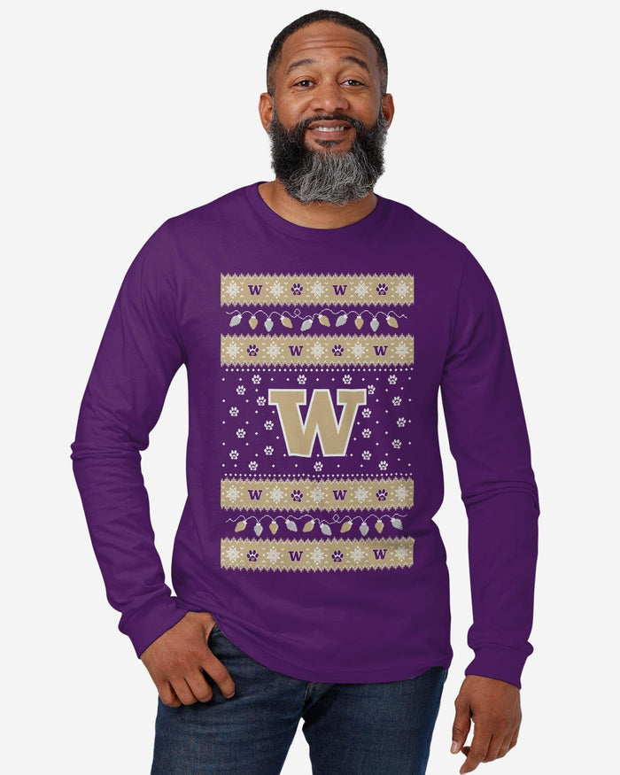 Washington Huskies Holiday Lights Sweater Long Sleeve T-Shirt FOCO - FOCO.com