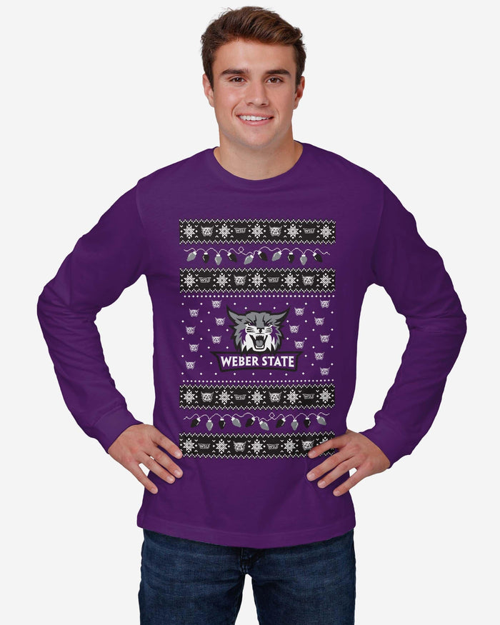 Weber State Wildcats Holiday Lights Sweater Long Sleeve T-Shirt FOCO - FOCO.com