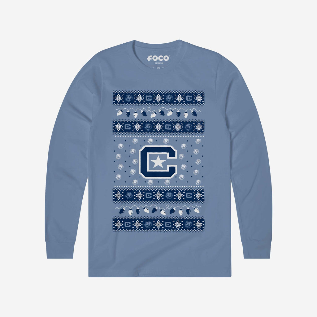 Citadel Bulldogs Holiday Lights Sweater Long Sleeve T-Shirt FOCO S - FOCO.com