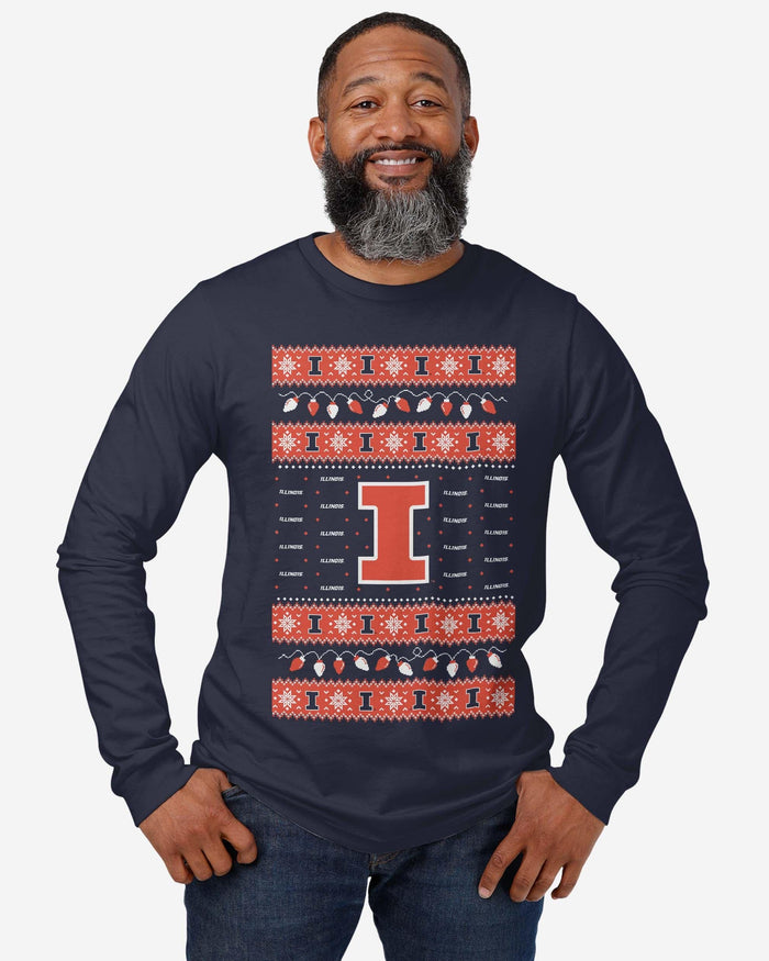 Illinois Fighting Illini Holiday Lights Sweater Long Sleeve T-Shirt FOCO - FOCO.com