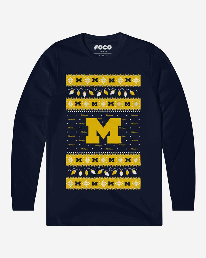 Michigan Wolverines Holiday Lights Sweater Long Sleeve T-Shirt FOCO S - FOCO.com