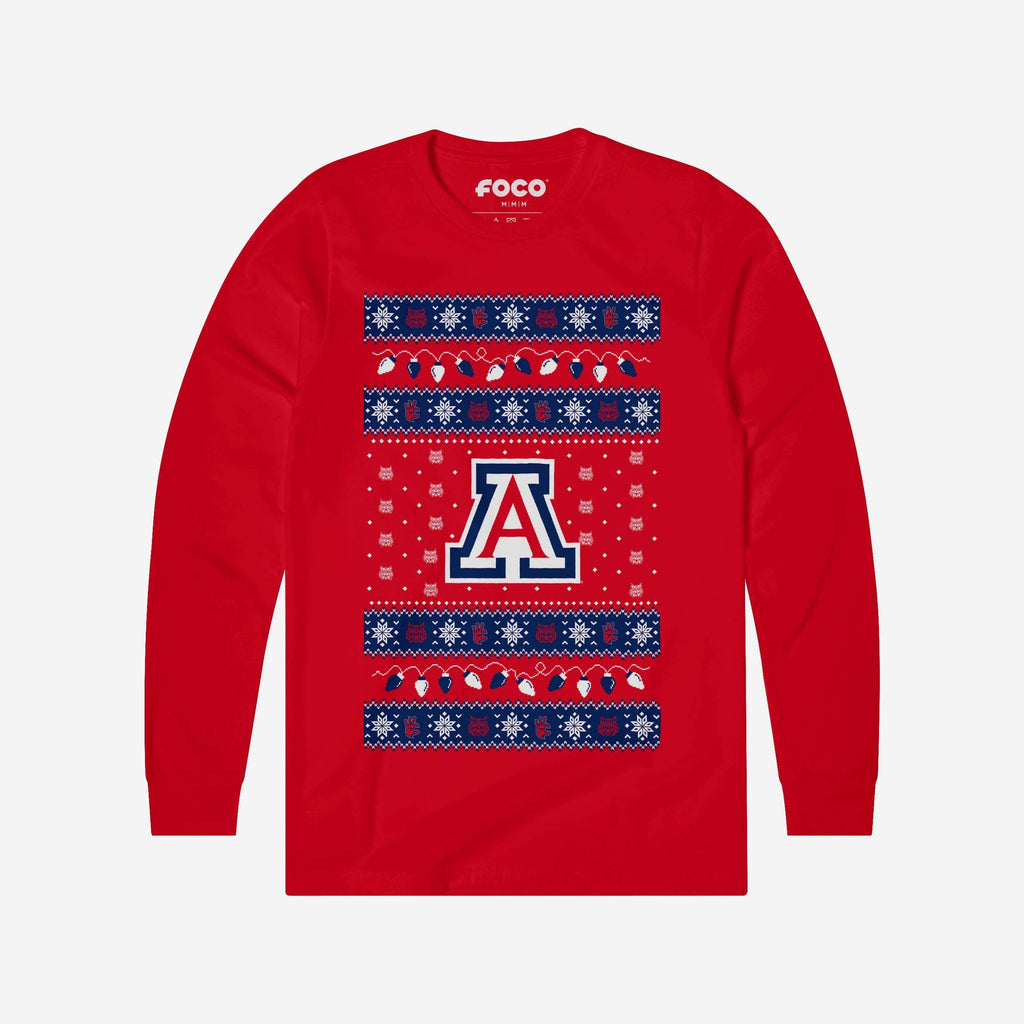 Arizona Wildcats Holiday Lights Sweater Long Sleeve T-Shirt FOCO S - FOCO.com