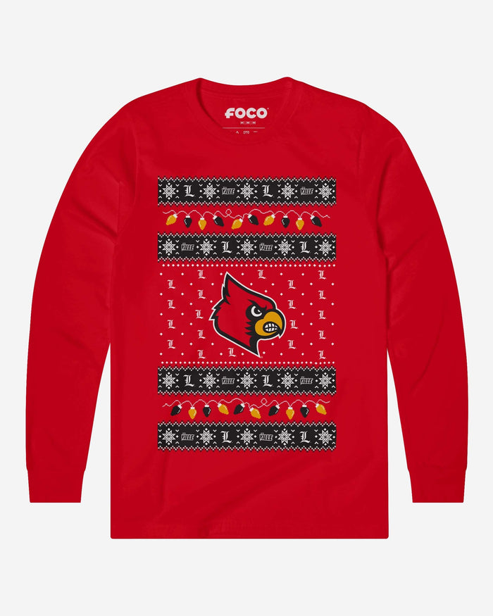 Louisville Cardinals Holiday Lights Sweater Long Sleeve T-Shirt FOCO S - FOCO.com