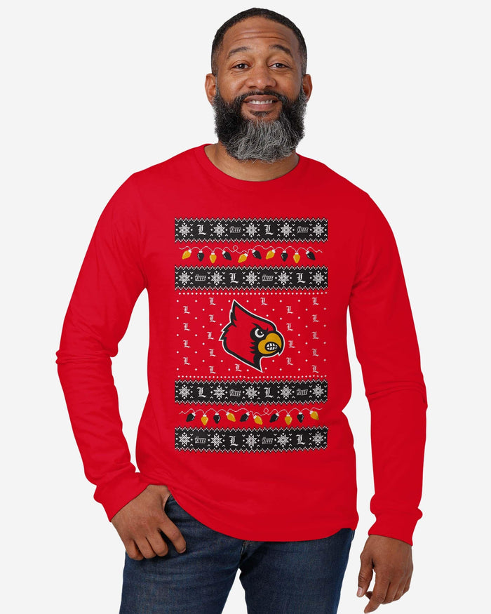 Louisville Cardinals Holiday Lights Sweater Long Sleeve T-Shirt FOCO - FOCO.com