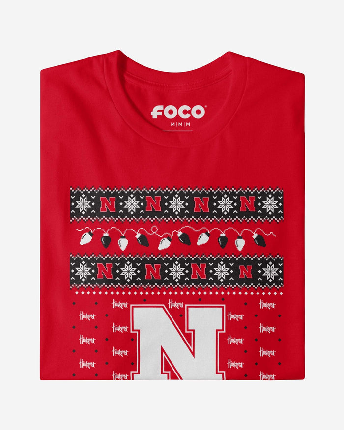 Nebraska Cornhuskers Holiday Lights Sweater Long Sleeve T-Shirt FOCO - FOCO.com