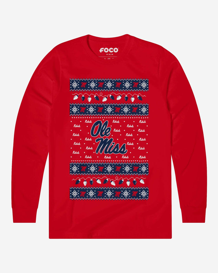 Ole Miss Rebels Holiday Lights Sweater Long Sleeve T-Shirt FOCO S - FOCO.com