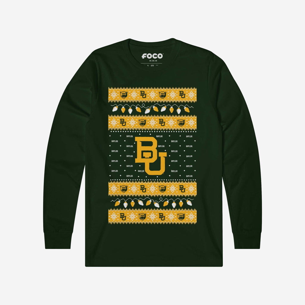 Baylor Bears Holiday Lights Sweater Long Sleeve T-Shirt FOCO S - FOCO.com