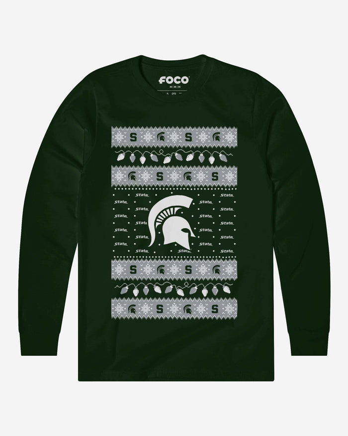 Michigan State Spartans Holiday Lights Sweater Long Sleeve T-Shirt FOCO S - FOCO.com