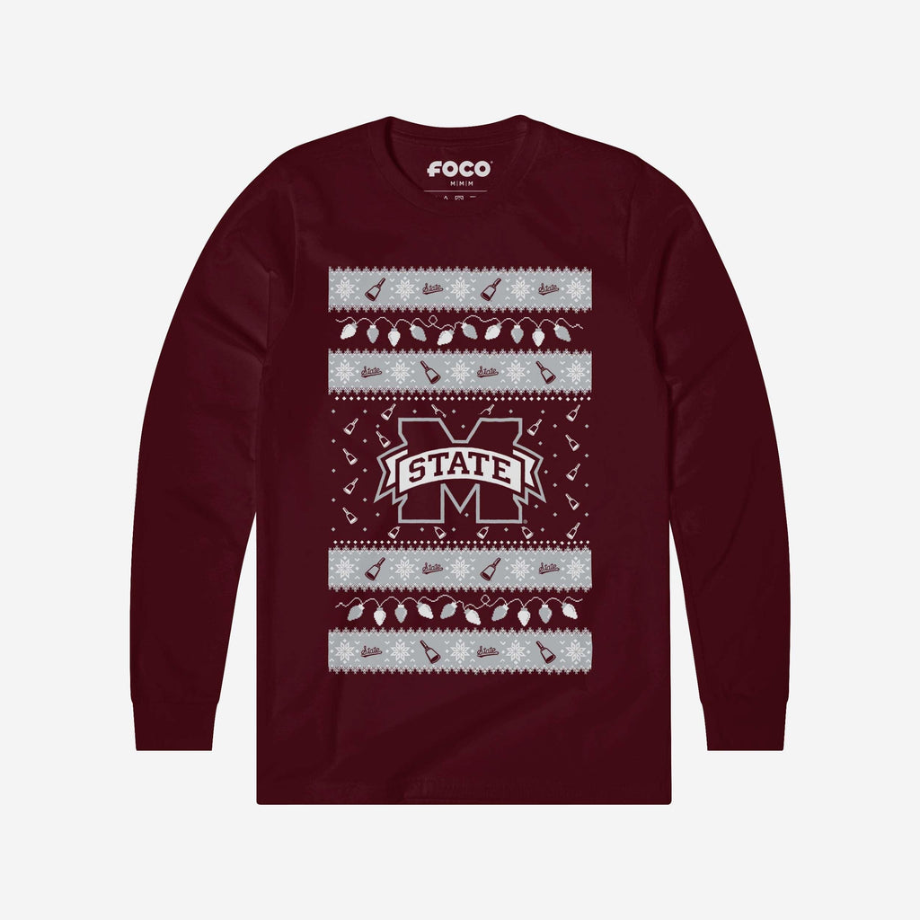 Mississippi State Bulldogs Holiday Lights Sweater Long Sleeve T-Shirt FOCO S - FOCO.com