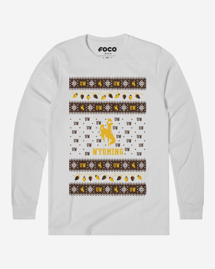 Wyoming Cowboys Holiday Lights Sweater Long Sleeve T-Shirt FOCO S - FOCO.com