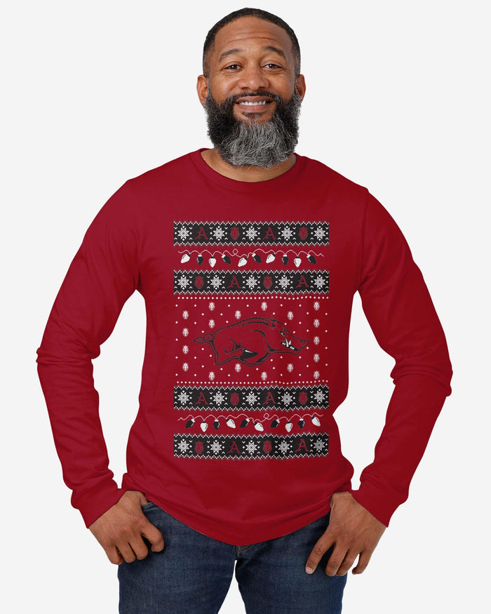 Arkansas Razorbacks Holiday Lights Sweater Long Sleeve T-Shirt FOCO - FOCO.com