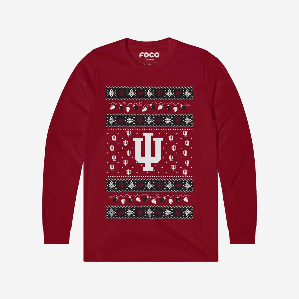 Indiana Hoosiers Holiday Lights Sweater Long Sleeve T-Shirt FOCO S - FOCO.com