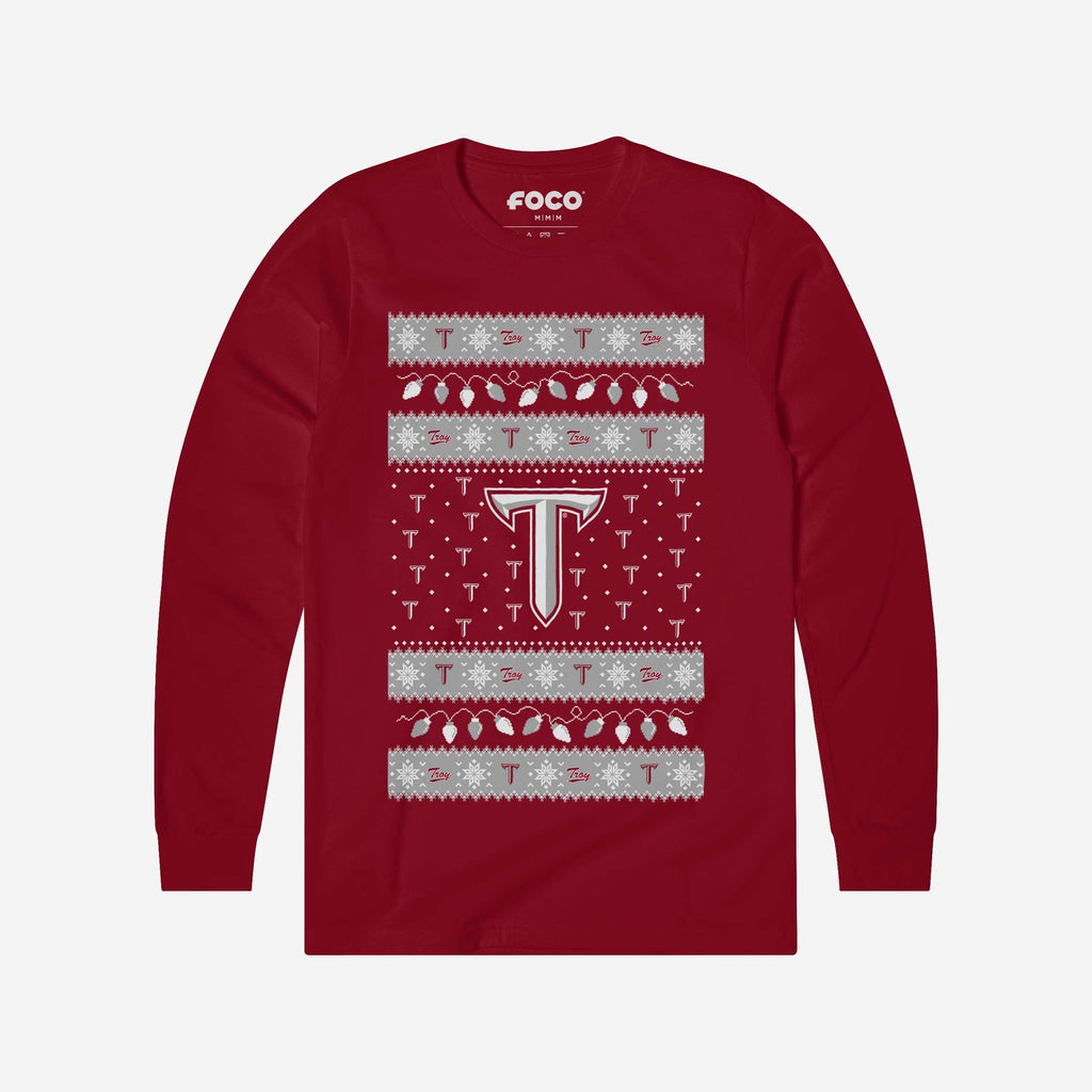 Troy Trojans Holiday Lights Sweater Long Sleeve T-Shirt FOCO S - FOCO.com