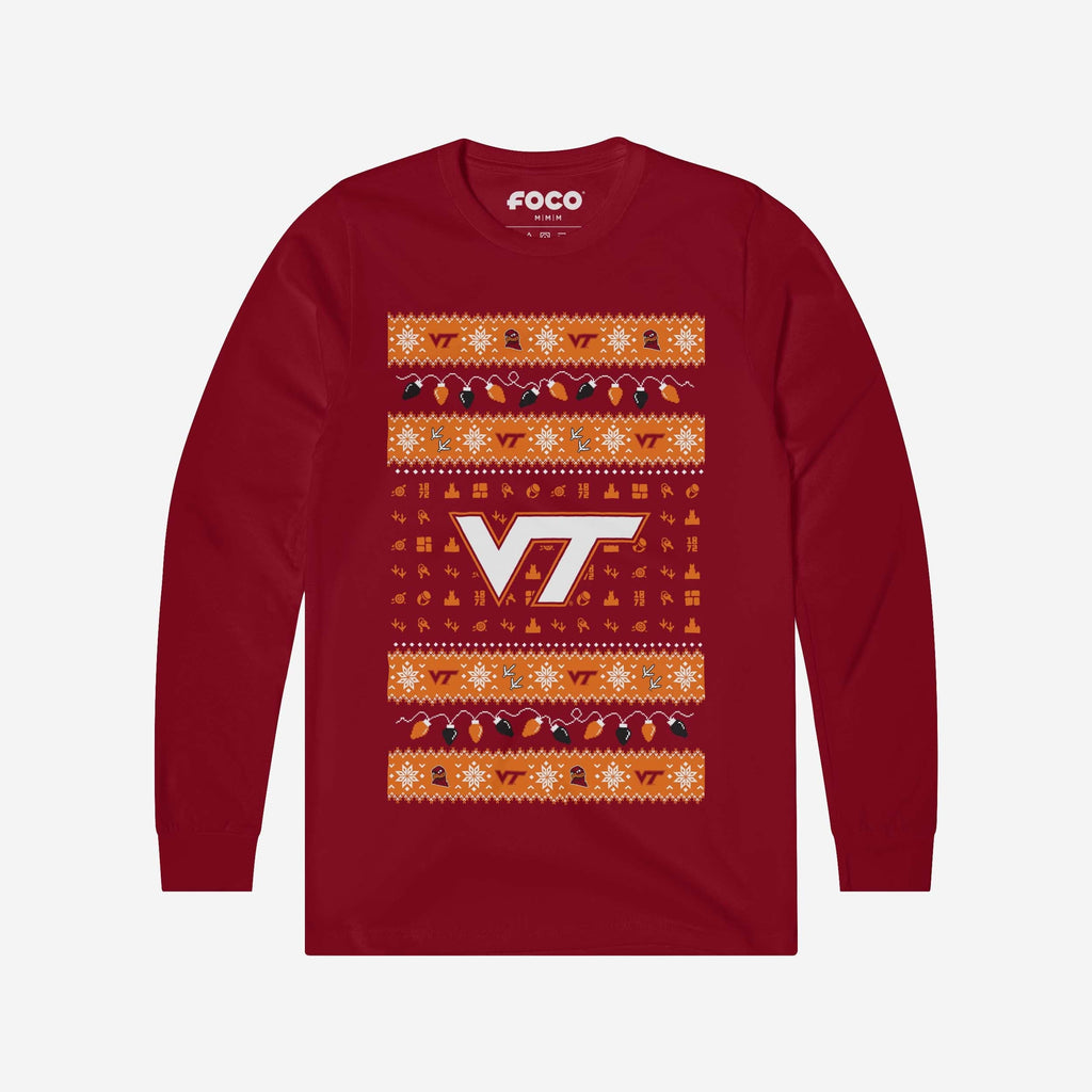 Virginia Tech Hokies Holiday Lights Sweater Long Sleeve T-Shirt FOCO S - FOCO.com