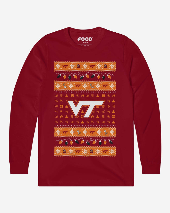 Virginia Tech Hokies Holiday Lights Sweater Long Sleeve T-Shirt FOCO S - FOCO.com