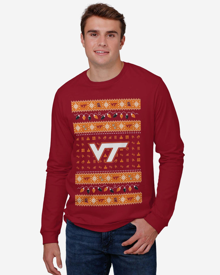 Virginia Tech Hokies Holiday Lights Sweater Long Sleeve T-Shirt FOCO - FOCO.com