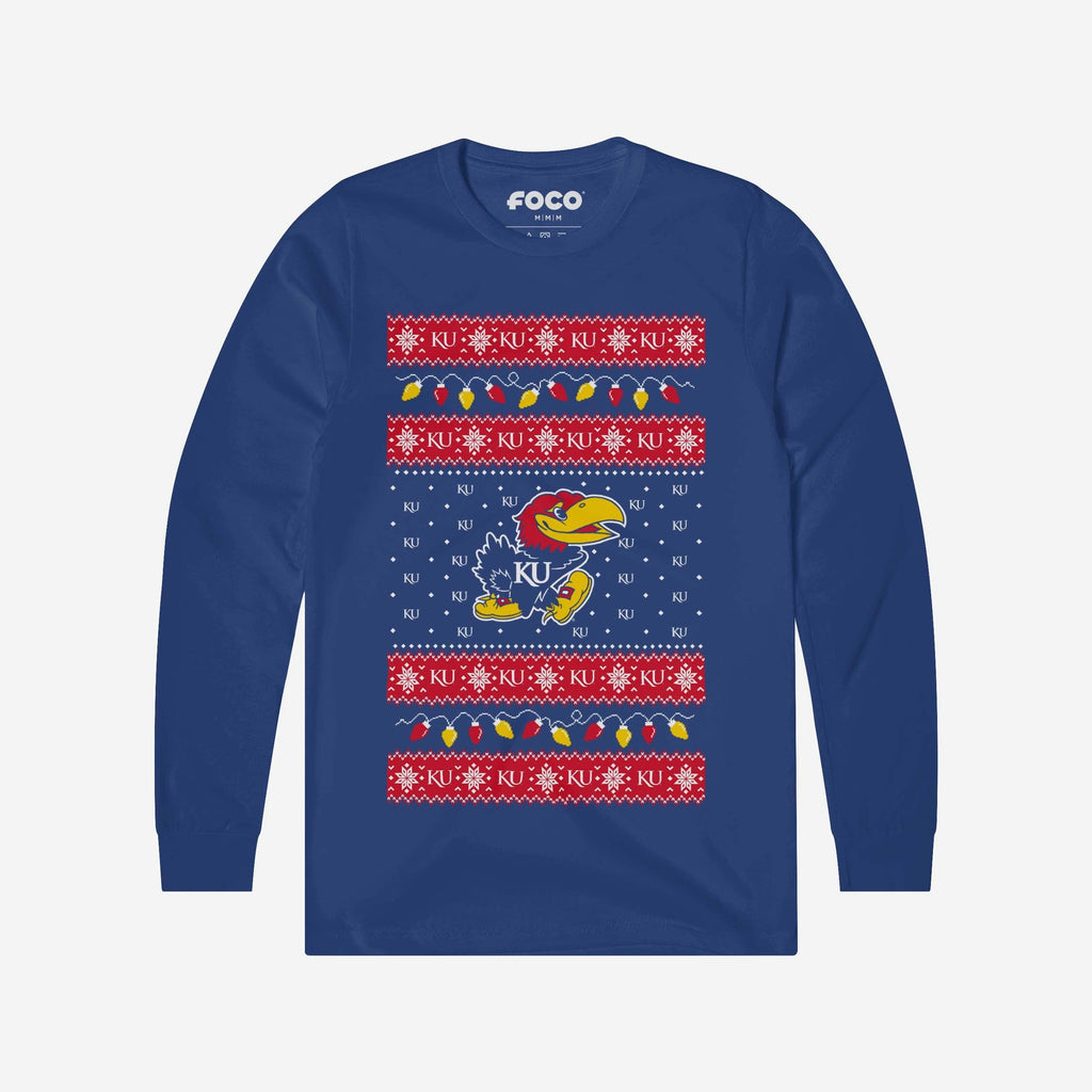 Kansas Jayhawks Holiday Lights Sweater Long Sleeve T-Shirt FOCO S - FOCO.com