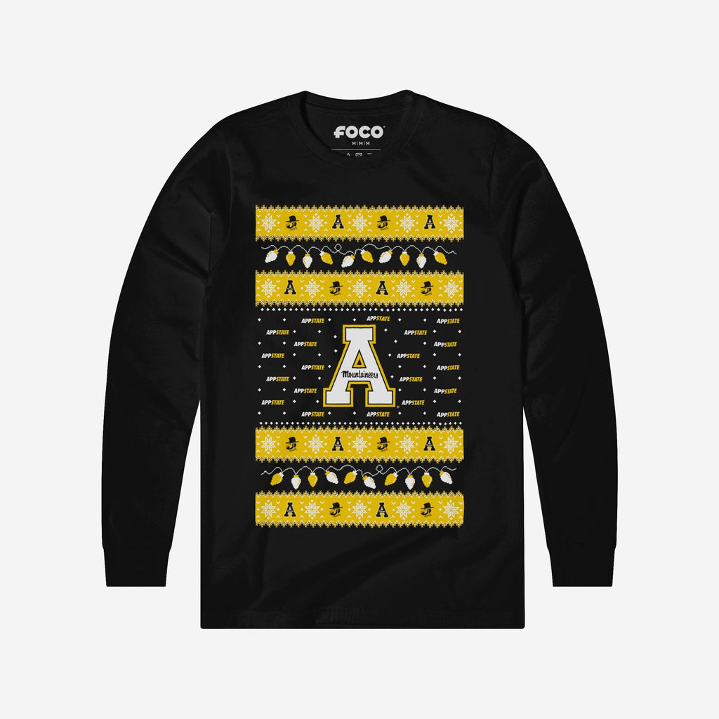 Appalachian State Mountaineers Holiday Lights Sweater Long Sleeve T-Shirt FOCO S - FOCO.com