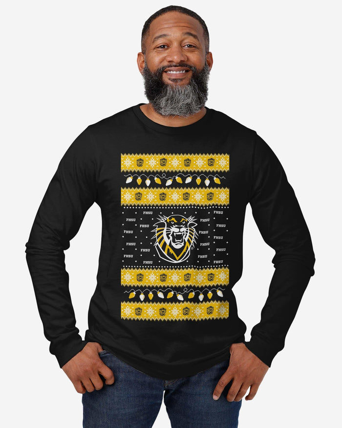 Fort Hays State Tigers Holiday Lights Sweater Long Sleeve T-Shirt FOCO - FOCO.com