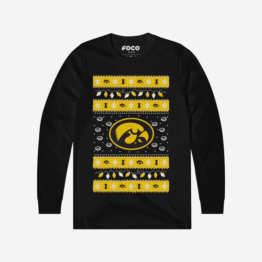 Iowa Hawkeyes Holiday Lights Sweater Long Sleeve T-Shirt FOCO S - FOCO.com