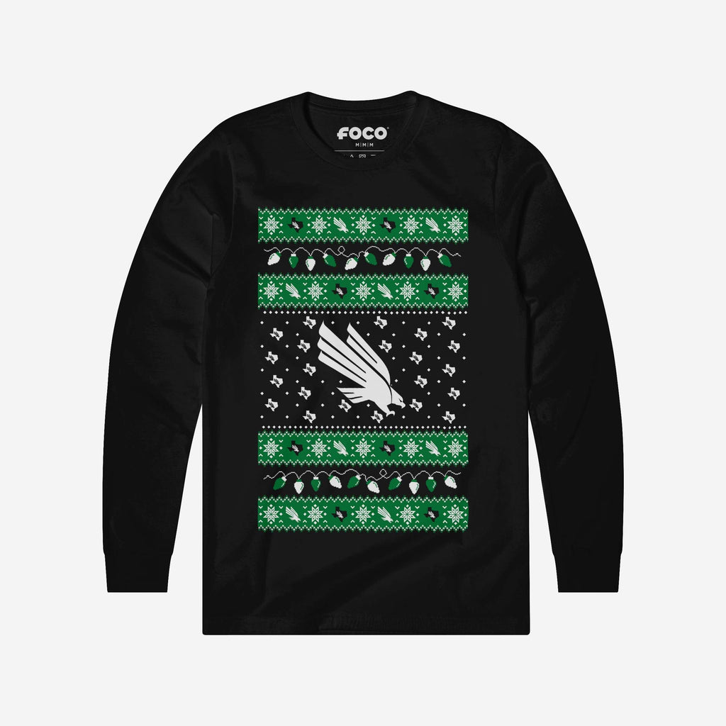 North Texas Mean Green Holiday Lights Sweater Long Sleeve T-Shirt FOCO S - FOCO.com