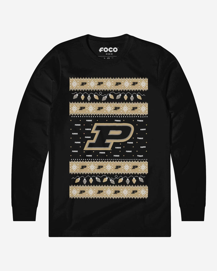 Purdue Boilermakers Holiday Lights Sweater Long Sleeve T-Shirt FOCO S - FOCO.com