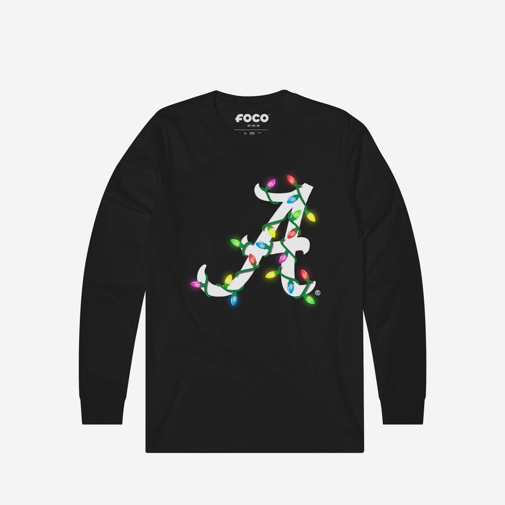 Alabama Crimson Tide Primary Logo Holiday Lights Long Sleeve T-Shirt FOCO S - FOCO.com