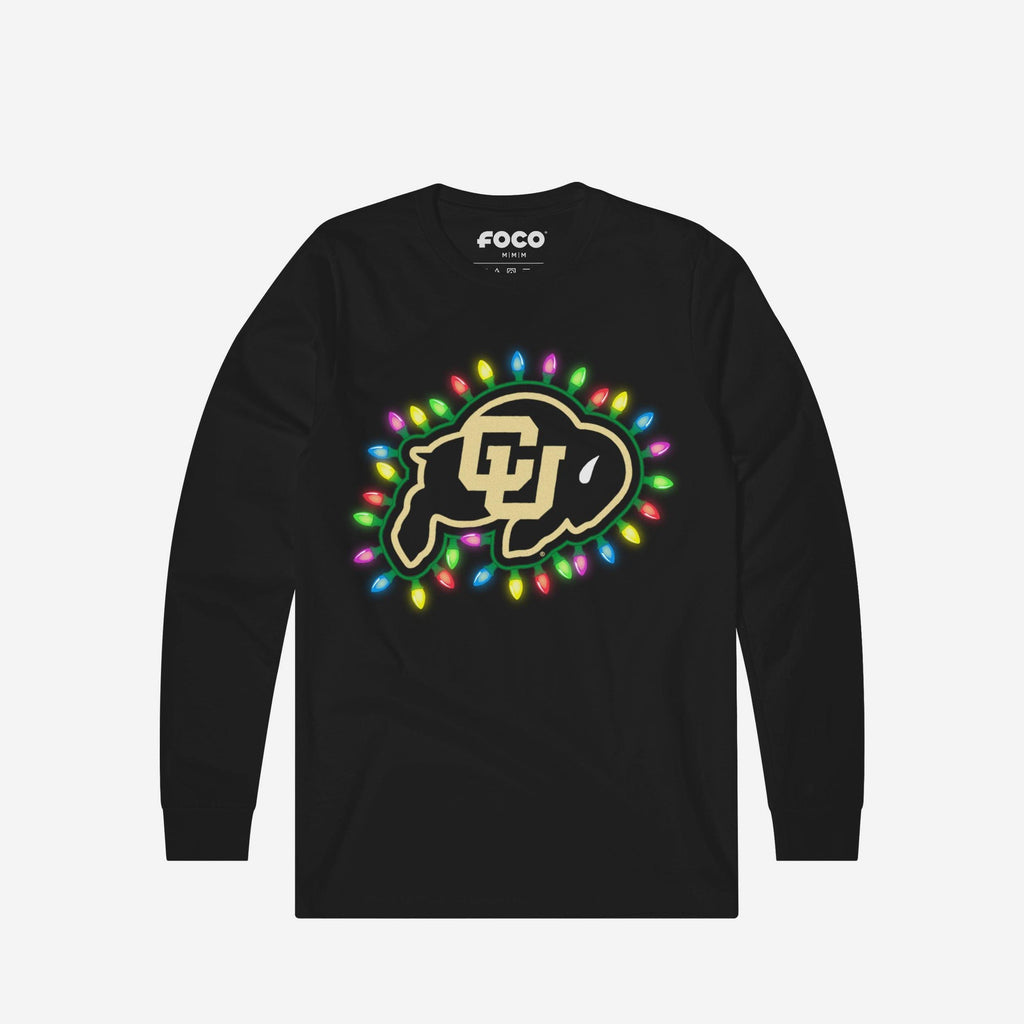 Colorado Buffaloes Primary Logo Holiday Lights Long Sleeve T-Shirt FOCO S - FOCO.com