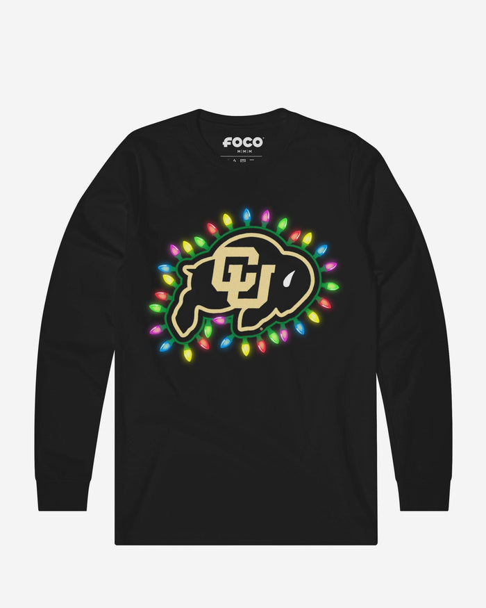 Colorado Buffaloes Primary Logo Holiday Lights Long Sleeve T-Shirt FOCO S - FOCO.com