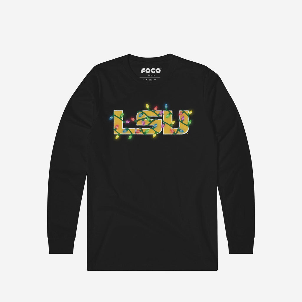 LSU Tigers Primary Logo Holiday Lights Long Sleeve T-Shirt FOCO S - FOCO.com
