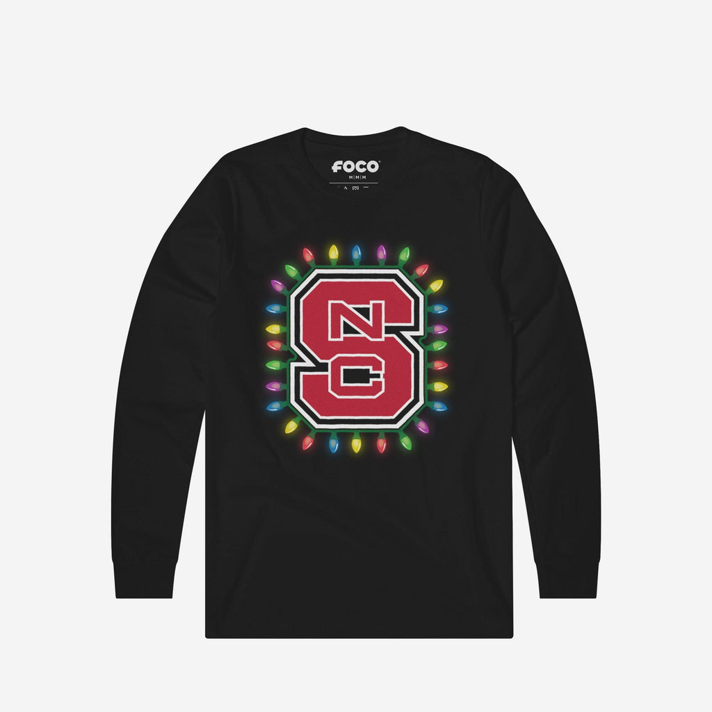 NC State Wolfpack Primary Logo Holiday Lights Long Sleeve T-Shirt FOCO S - FOCO.com
