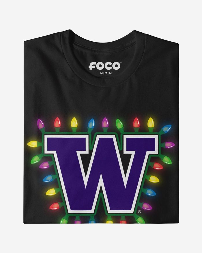 Washington Huskies Primary Logo Holiday Lights Long Sleeve T-Shirt FOCO S - FOCO.com