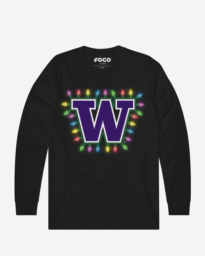 Washington Huskies Primary Logo Holiday Lights Long Sleeve T-Shirt FOCO S - FOCO.com