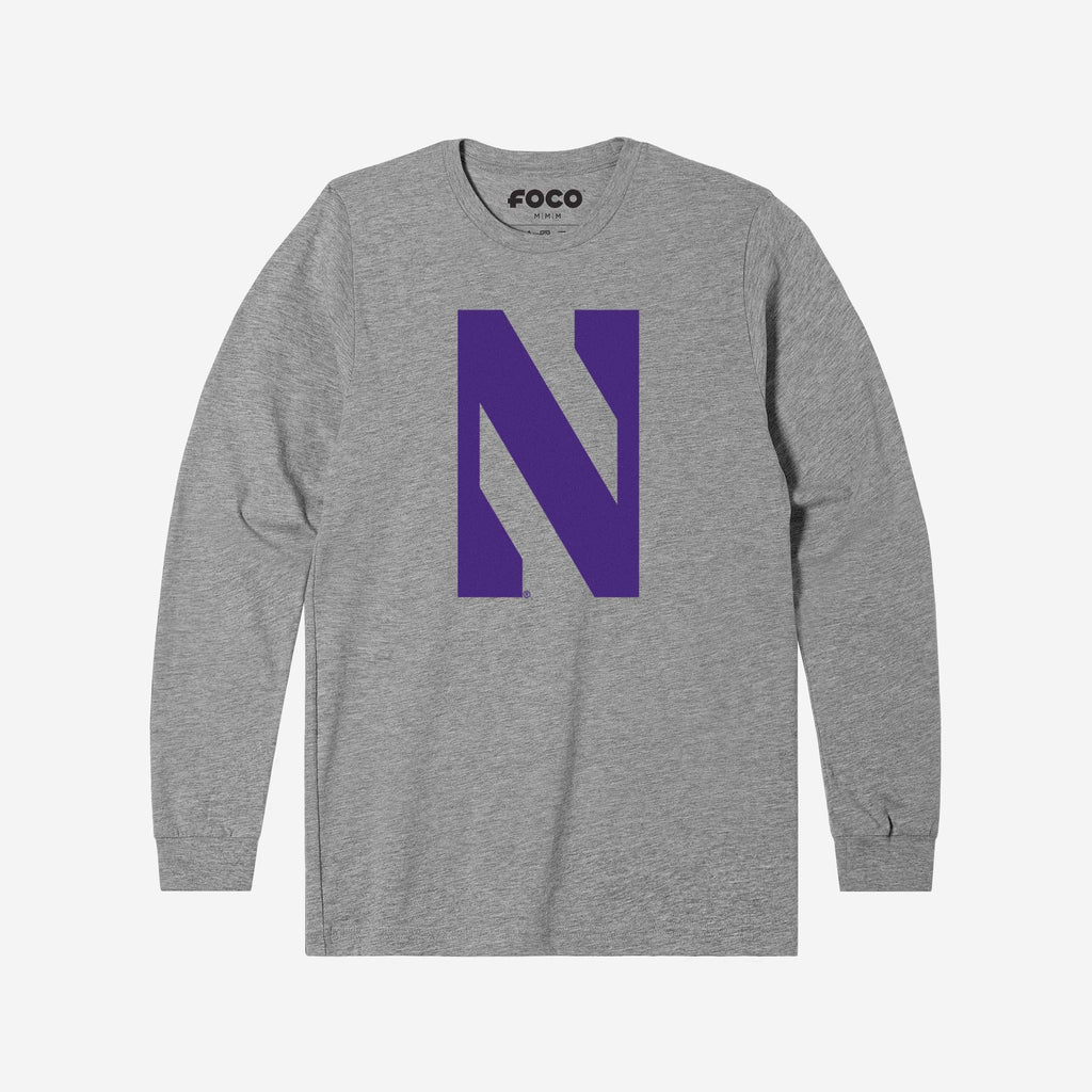 Northwestern Wildcats Primary Logo Long Sleeve T-Shirt FOCO Athletic Heather S - FOCO.com