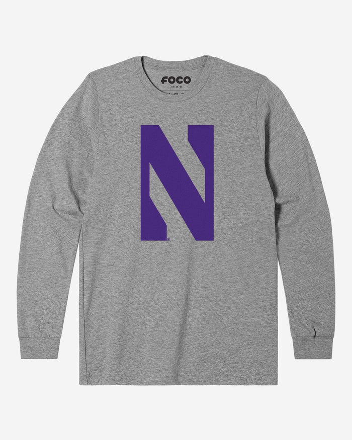 Northwestern Wildcats Primary Logo Long Sleeve T-Shirt FOCO Athletic Heather S - FOCO.com