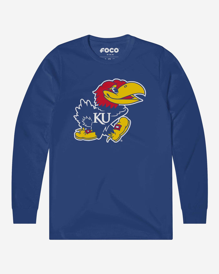 Kansas Jayhawks Primary Logo Long Sleeve T-Shirt FOCO True Royal S - FOCO.com