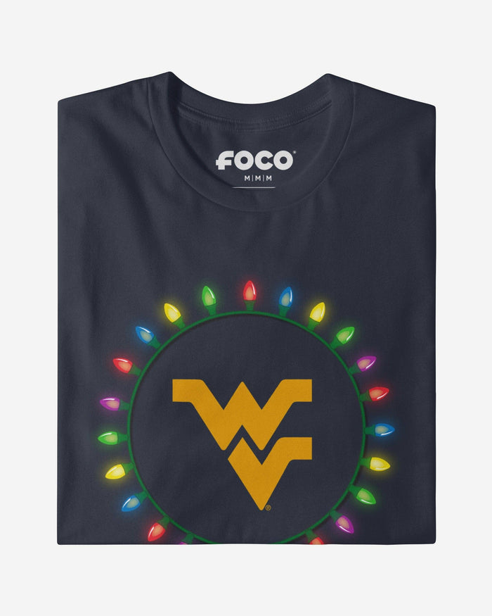 West Virginia Mountaineers Primary Logo Holiday Lights T-Shirt FOCO S - FOCO.com