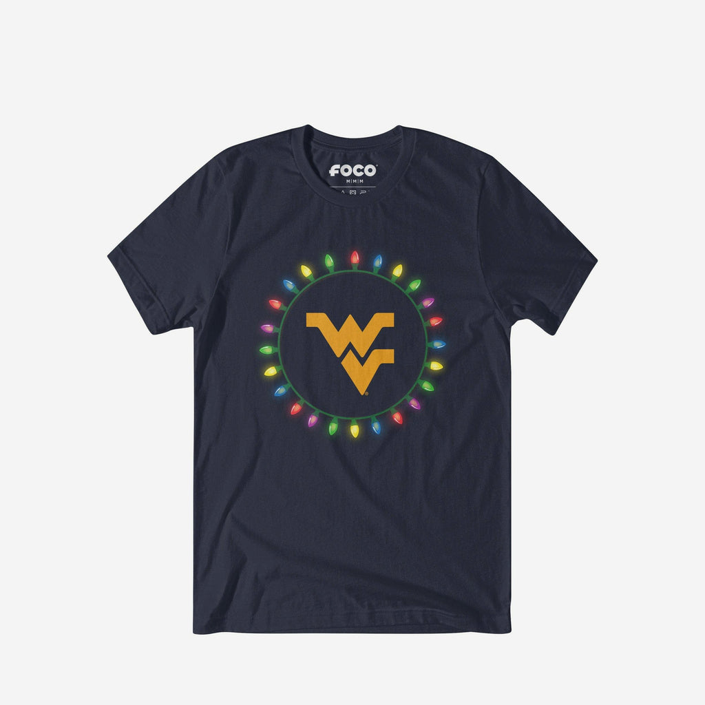 West Virginia Mountaineers Primary Logo Holiday Lights T-Shirt FOCO S - FOCO.com