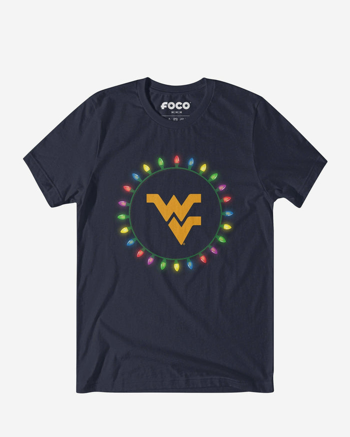 West Virginia Mountaineers Primary Logo Holiday Lights T-Shirt FOCO S - FOCO.com