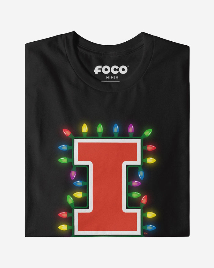 Illinois Fighting Illini Primary Logo Holiday Lights T-Shirt FOCO S - FOCO.com