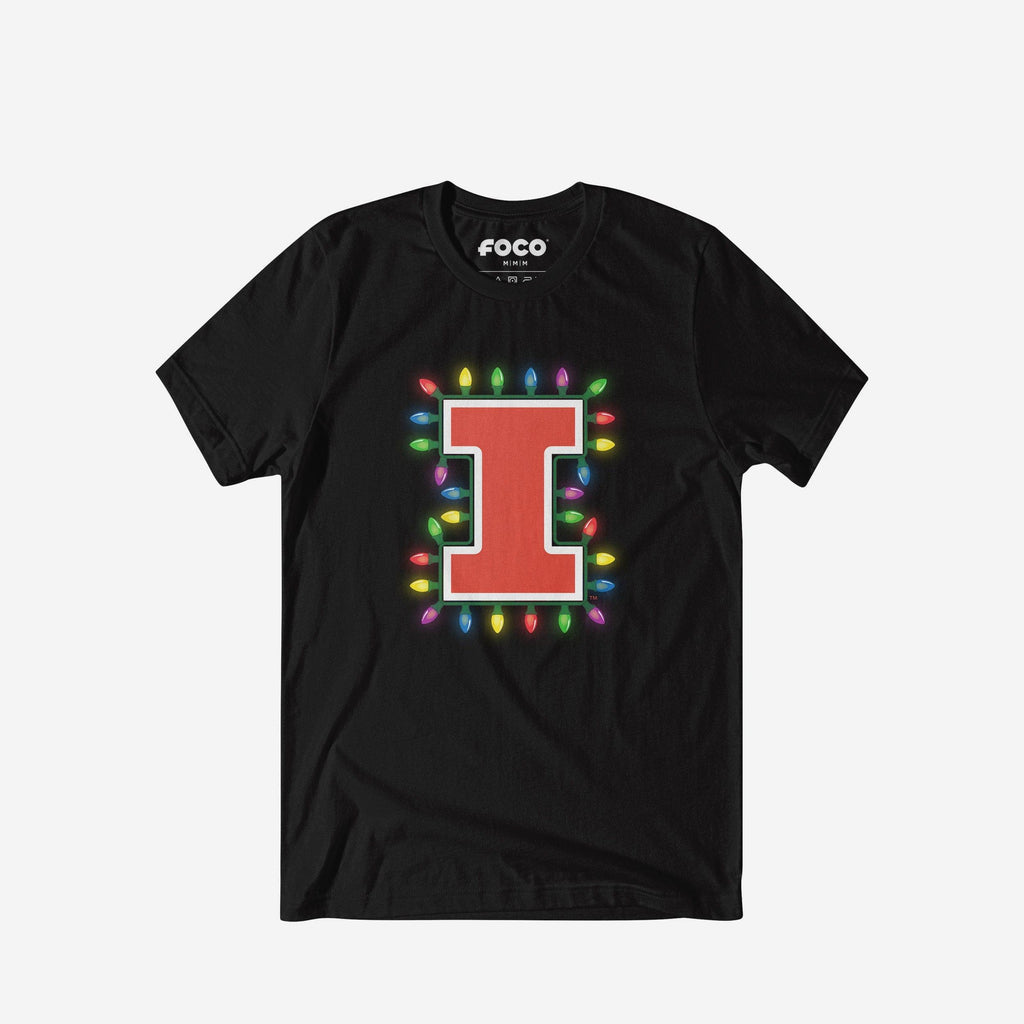 Illinois Fighting Illini Primary Logo Holiday Lights T-Shirt FOCO S - FOCO.com