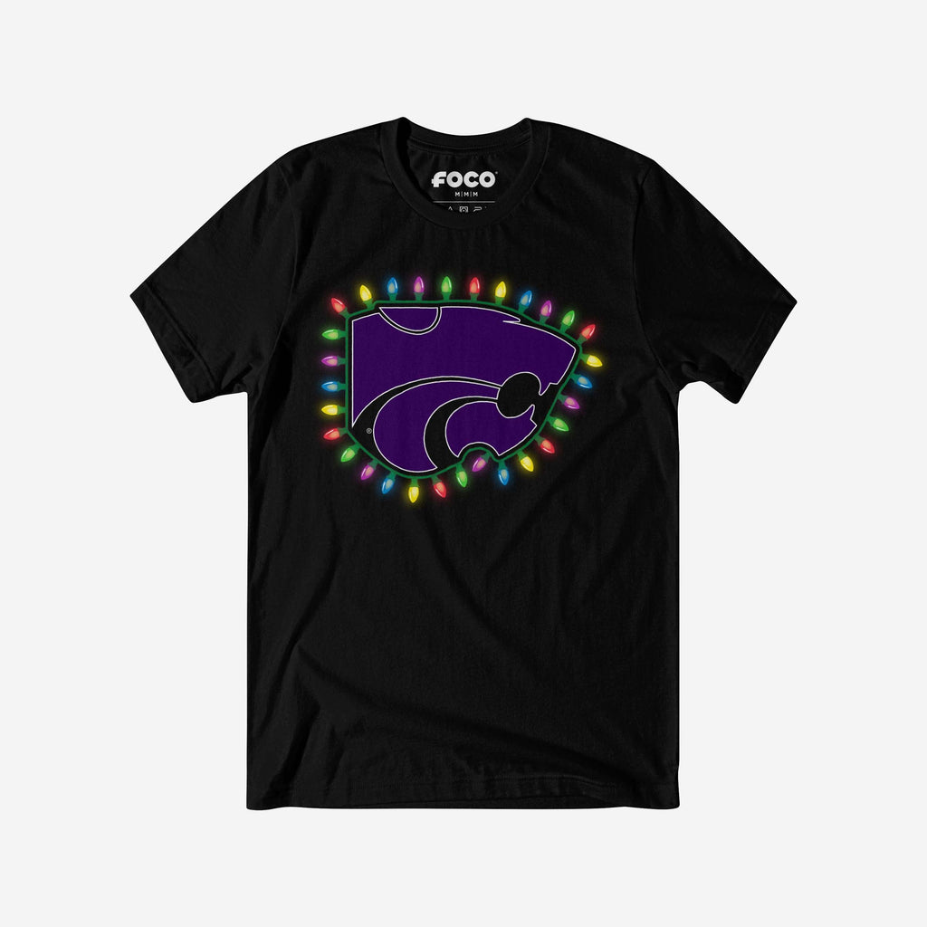 Kansas State Wildcats Primary Logo Holiday Lights T-Shirt FOCO S - FOCO.com