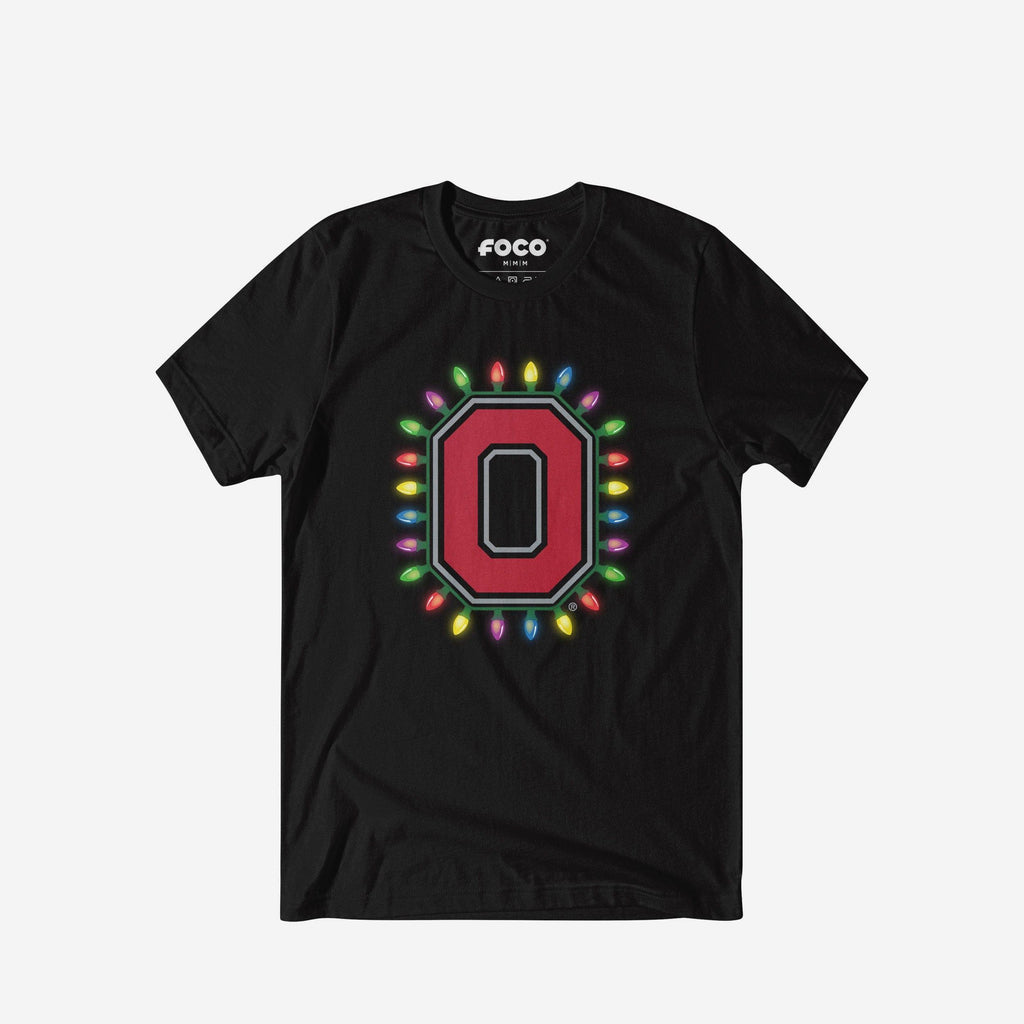 Ohio State Buckeyes Primary Logo Holiday Lights T-Shirt FOCO S - FOCO.com