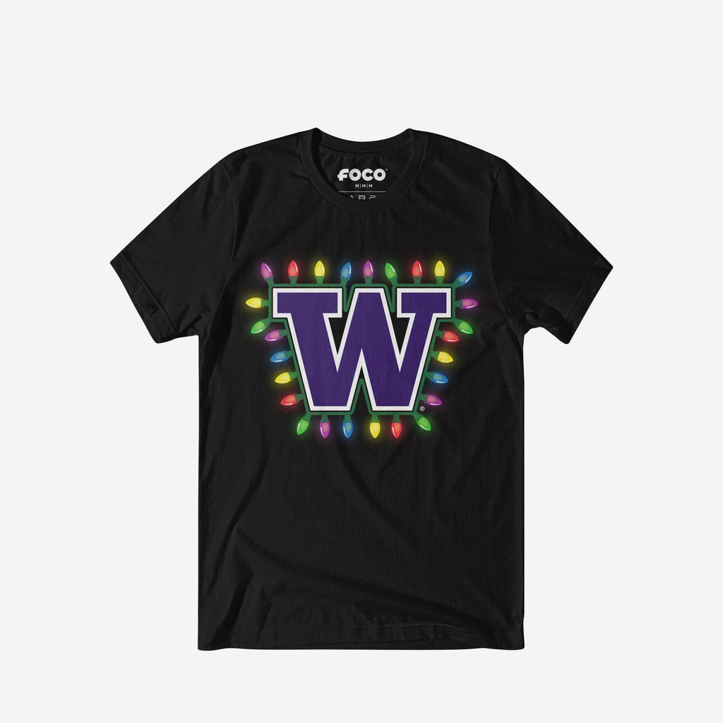 Washington Huskies Primary Logo Holiday Lights T-Shirt FOCO S - FOCO.com
