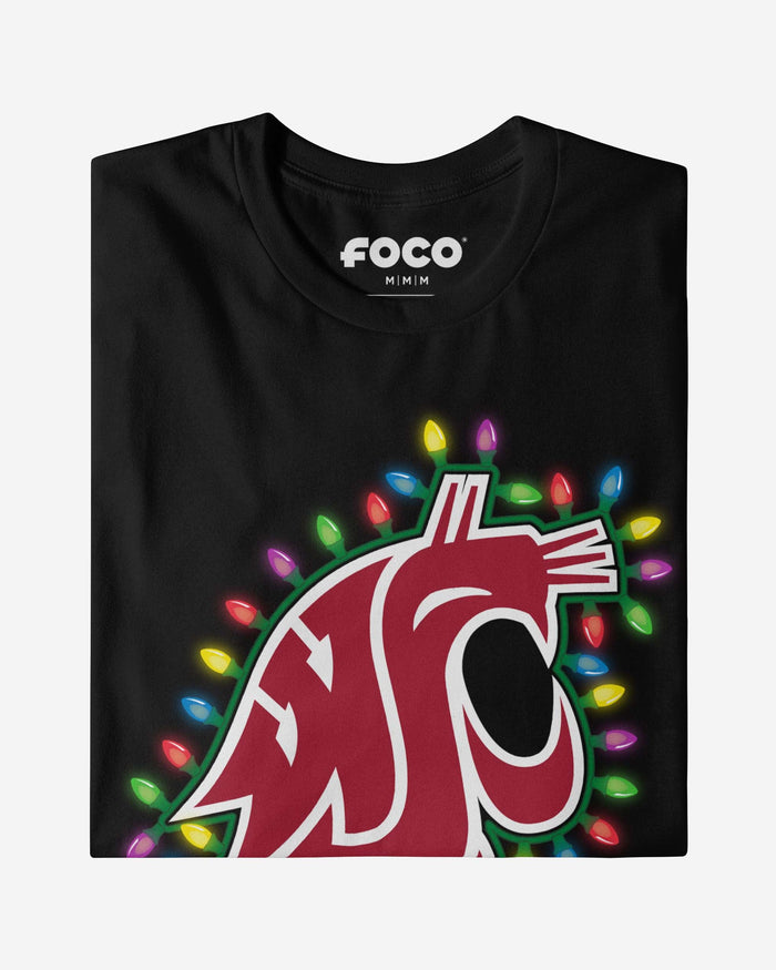 Washington State Cougars Primary Logo Holiday Lights T-Shirt FOCO - FOCO.com
