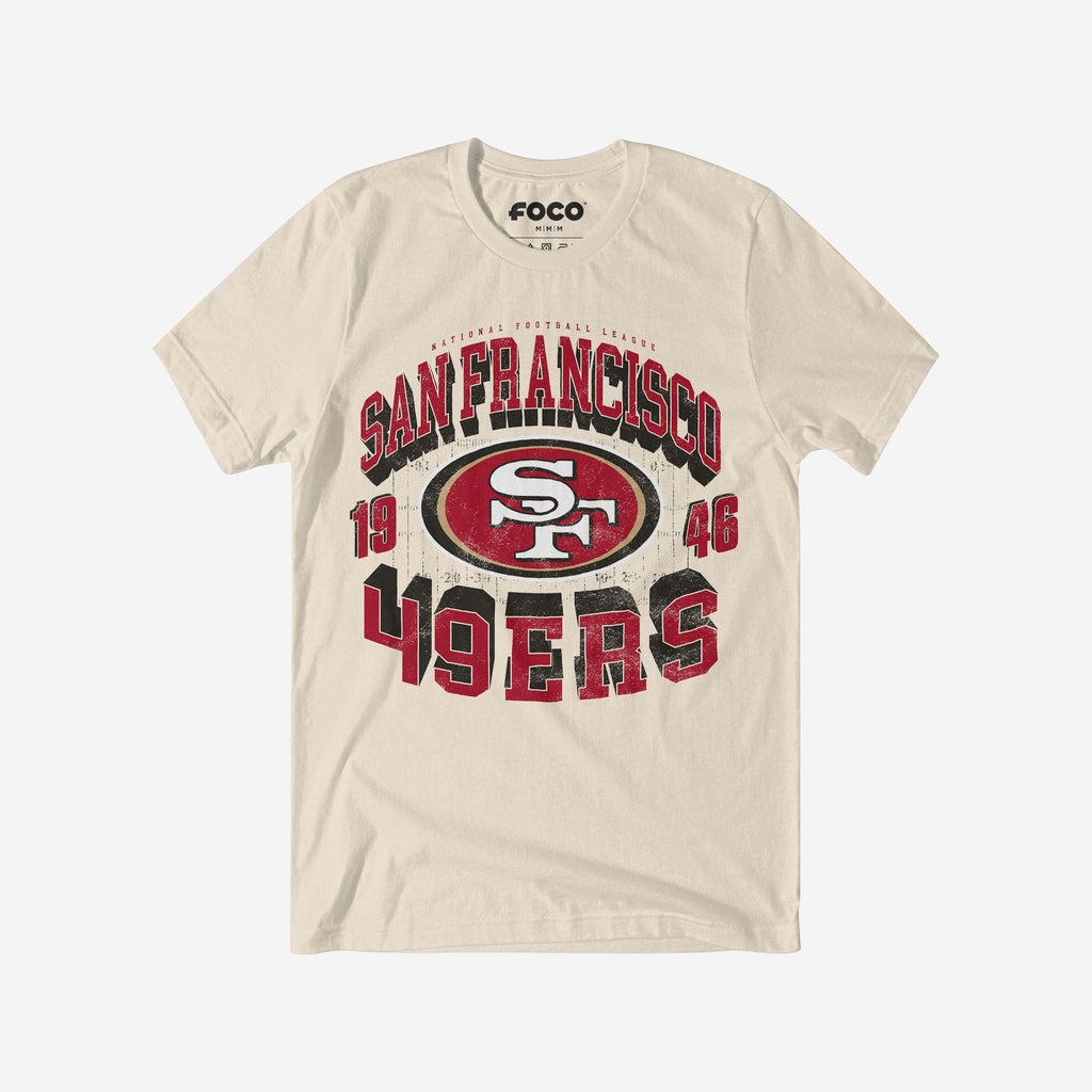 San Francisco 49ers Field Arched Wordmark T-Shirt FOCO Natural S - FOCO.com