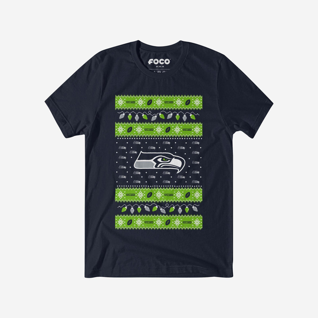 Seattle Seahawks Holiday Lights Sweater T-Shirt